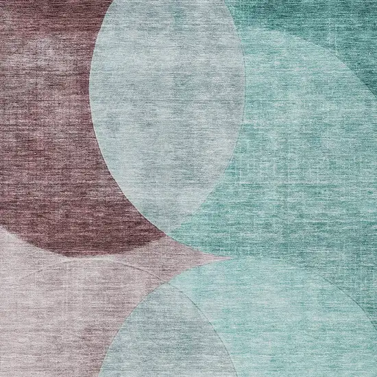 Teal Blue Brown And Beige Geometric Washable Indoor Outdoor Area Rug Photo 5