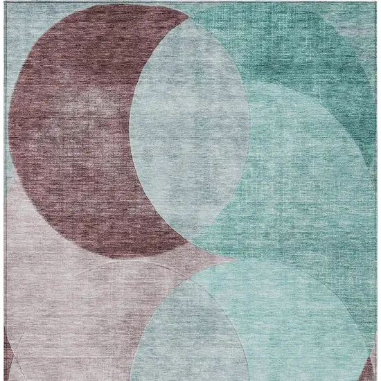 Teal Blue Brown And Beige Geometric Washable Indoor Outdoor Area Rug Photo 6