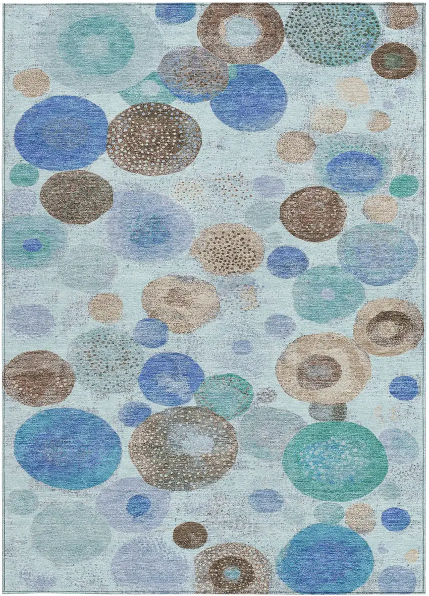 Teal Blue Brown And Beige Geometric Washable Indoor Outdoor Area Rug Photo 4