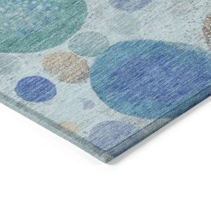 Teal Blue Brown And Beige Geometric Washable Indoor Outdoor Area Rug Photo 9