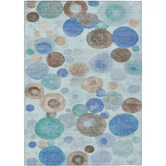 Teal Blue Brown And Beige Geometric Washable Indoor Outdoor Area Rug Photo 1