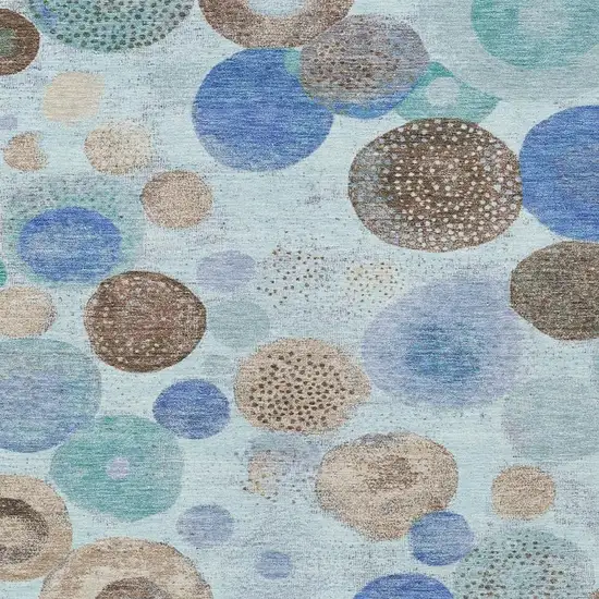 Teal Blue Brown And Beige Geometric Washable Indoor Outdoor Area Rug Photo 3