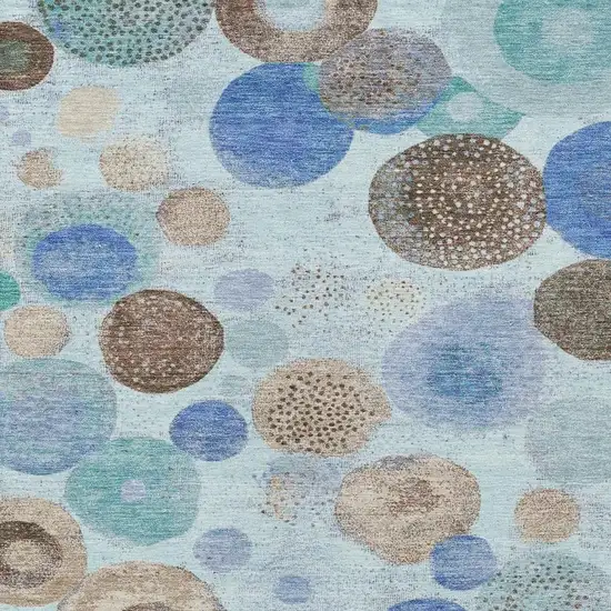 Teal Blue Brown And Beige Geometric Washable Indoor Outdoor Area Rug Photo 4