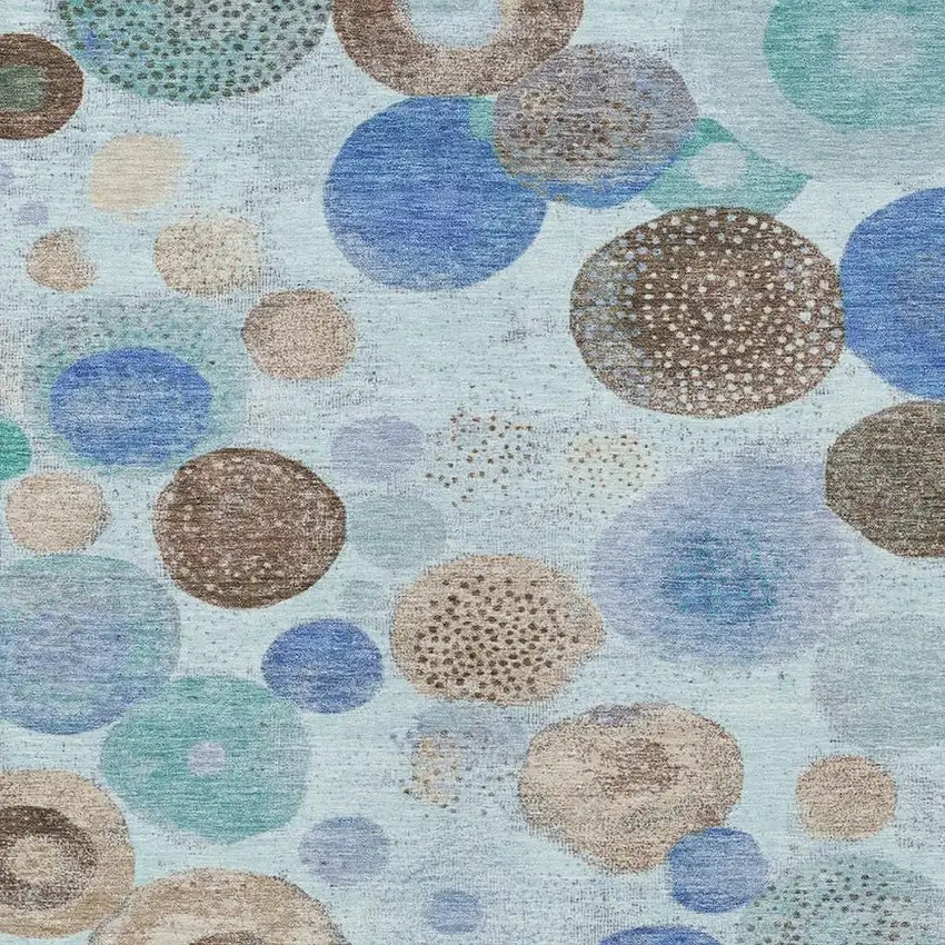 Teal Blue Brown And Beige Geometric Washable Indoor Outdoor Area Rug Photo 4