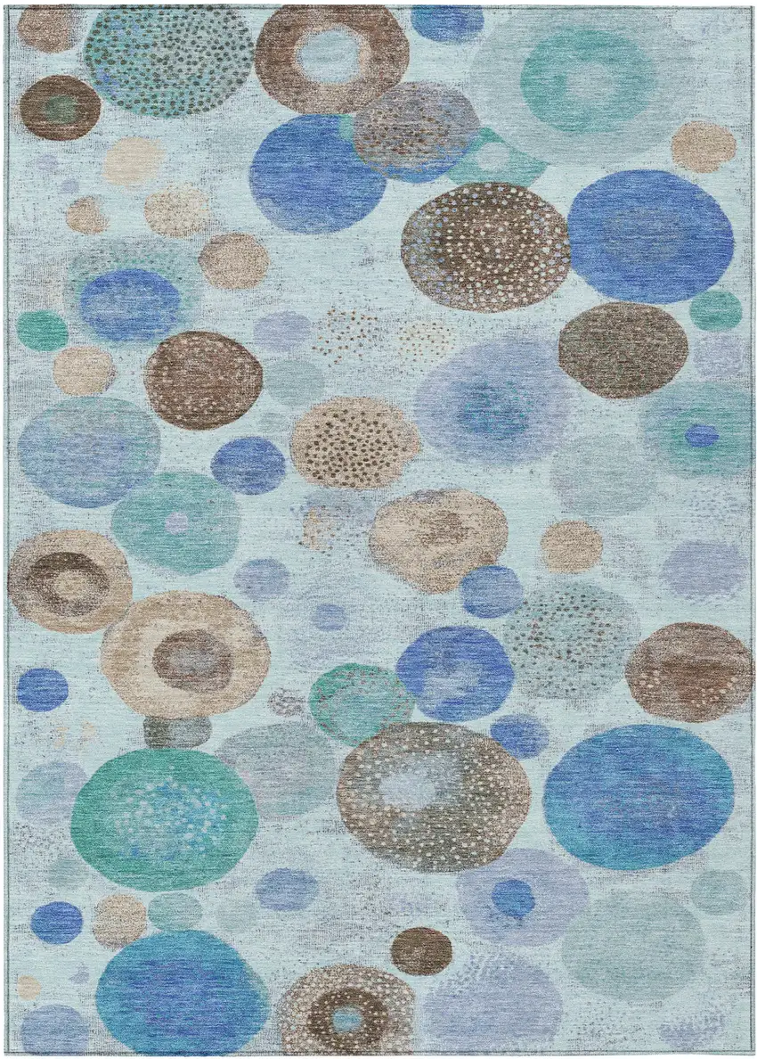 Teal Blue Brown And Beige Geometric Washable Indoor Outdoor Area Rug Photo 1