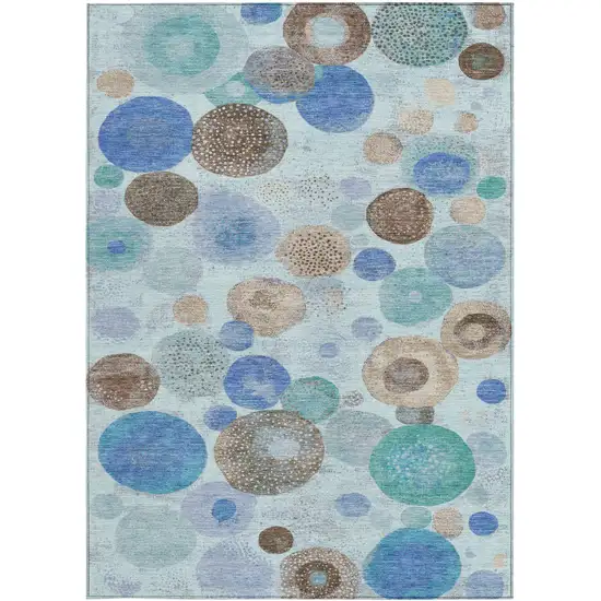 Teal Blue Brown And Beige Geometric Washable Indoor Outdoor Area Rug Photo 3