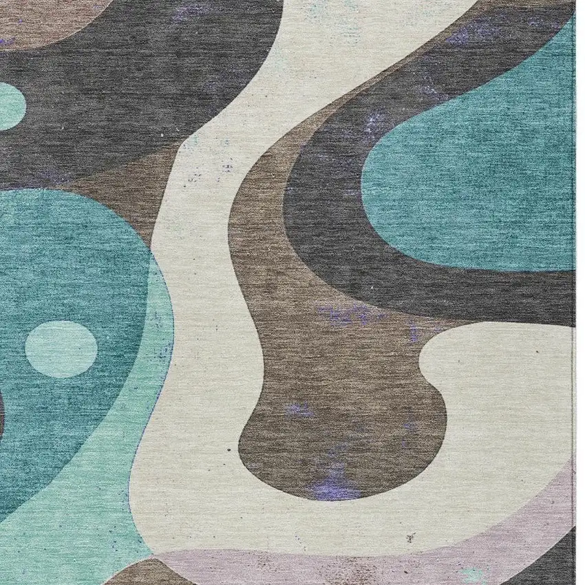 Teal Blue Brown And Charcoal Abstract Washable Indoor Outdoor Area Rug Photo 8