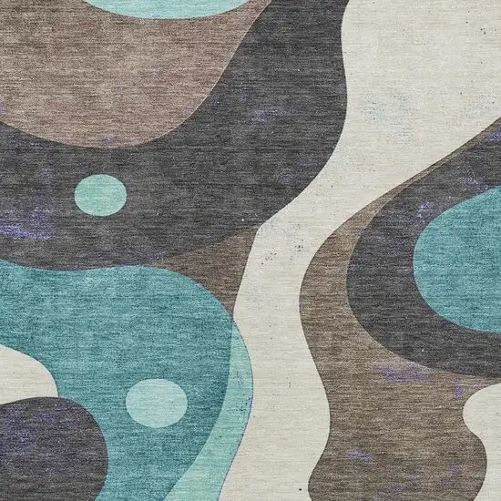 Teal Blue Brown And Charcoal Abstract Washable Indoor Outdoor Area Rug Photo 6