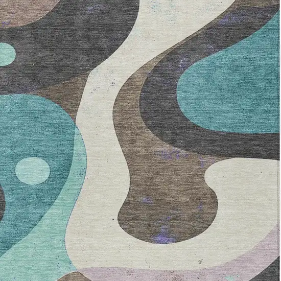 Teal Blue Brown And Charcoal Abstract Washable Indoor Outdoor Area Rug Photo 5
