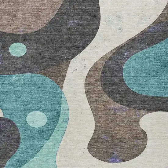 Teal Blue Brown And Charcoal Abstract Washable Indoor Outdoor Area Rug Photo 7