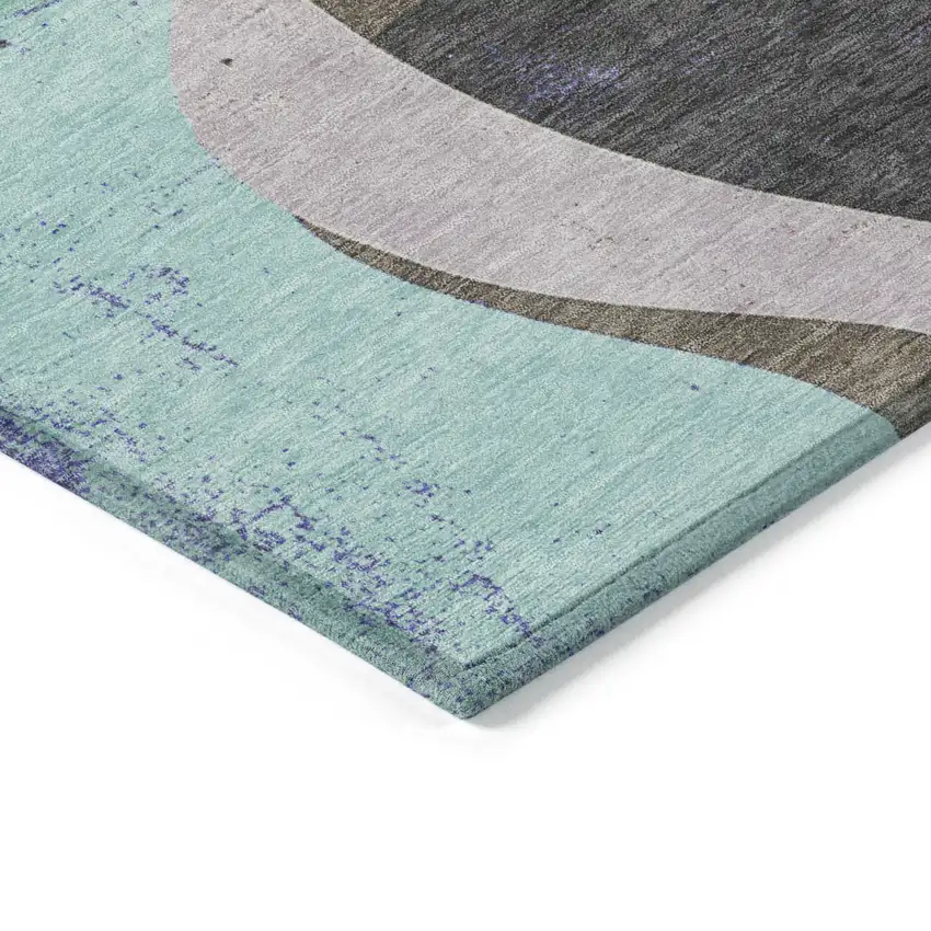 Teal Blue Brown And Charcoal Abstract Washable Indoor Outdoor Area Rug Photo 4