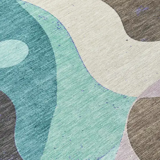 Teal Blue Brown And Charcoal Abstract Washable Indoor Outdoor Area Rug Photo 5