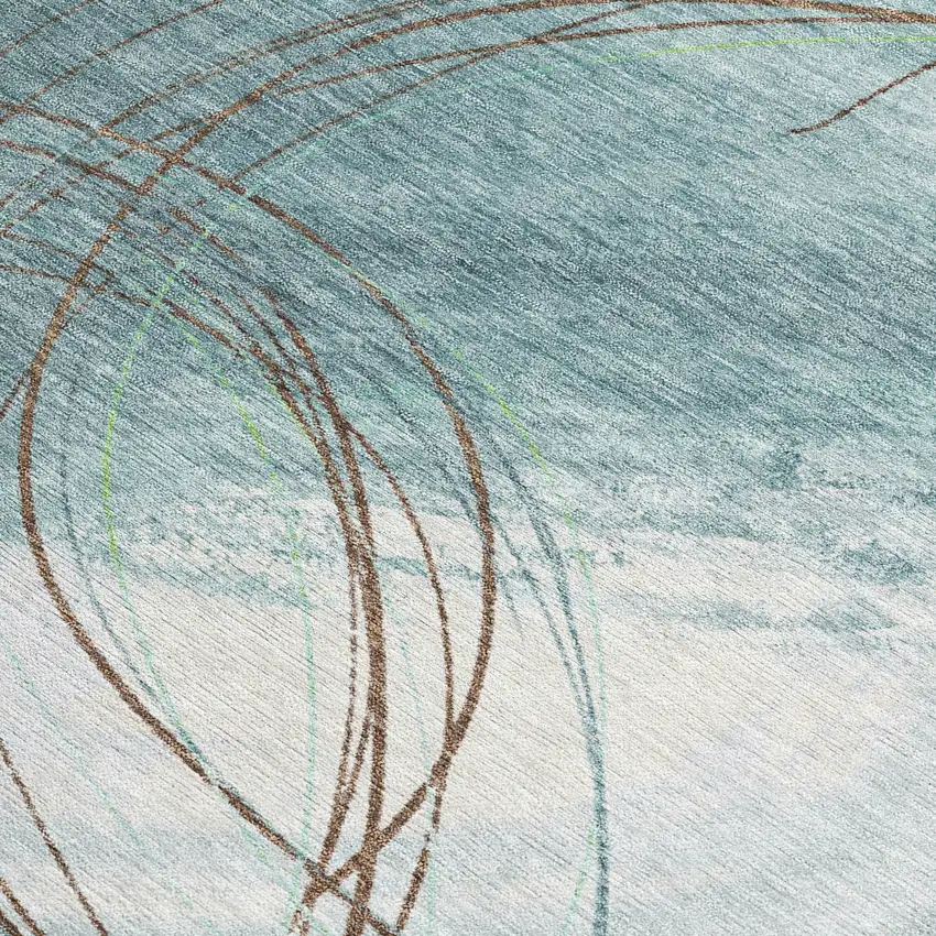 Teal Blue Brown And Ivory Abstract Washable Indoor Outdoor Area Rug Photo 2