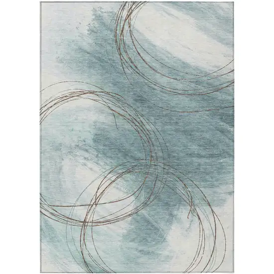 Teal Blue Brown And Ivory Abstract Washable Indoor Outdoor Area Rug Photo 7
