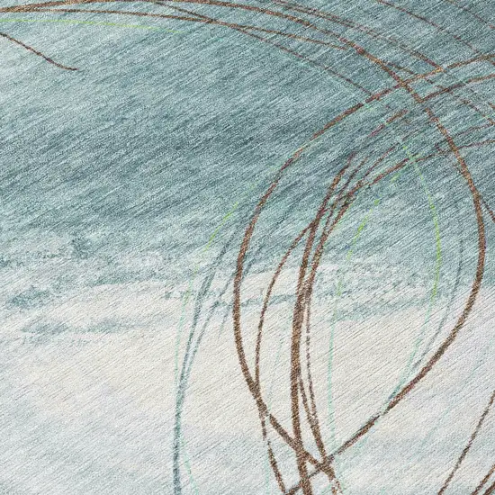 Teal Blue Brown And Ivory Abstract Washable Indoor Outdoor Area Rug Photo 1