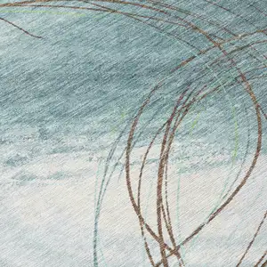 Photo of Teal Blue Brown And Ivory Abstract Washable Indoor Outdoor Area Rug