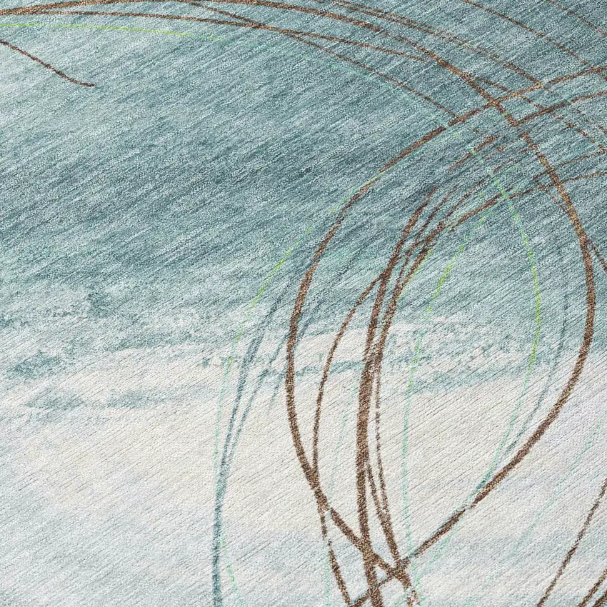 Teal Blue Brown And Ivory Abstract Washable Indoor Outdoor Area Rug Photo 1