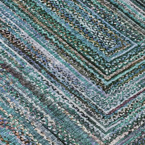 Teal Blue Brown And Ivory Geometric Washable Indoor Outdoor Area Rug Photo 7