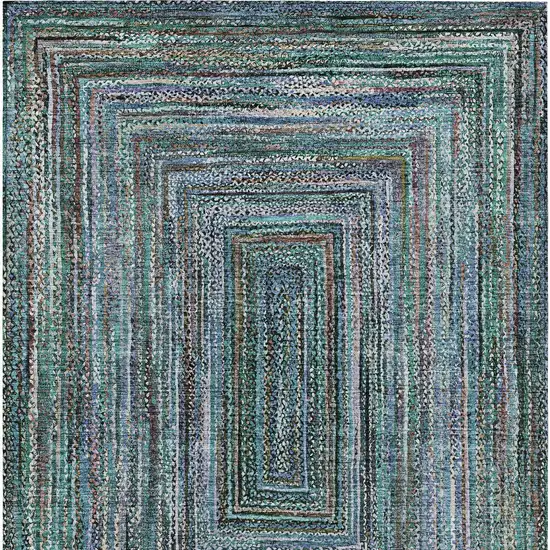 Teal Blue Brown And Ivory Geometric Washable Indoor Outdoor Area Rug Photo 6