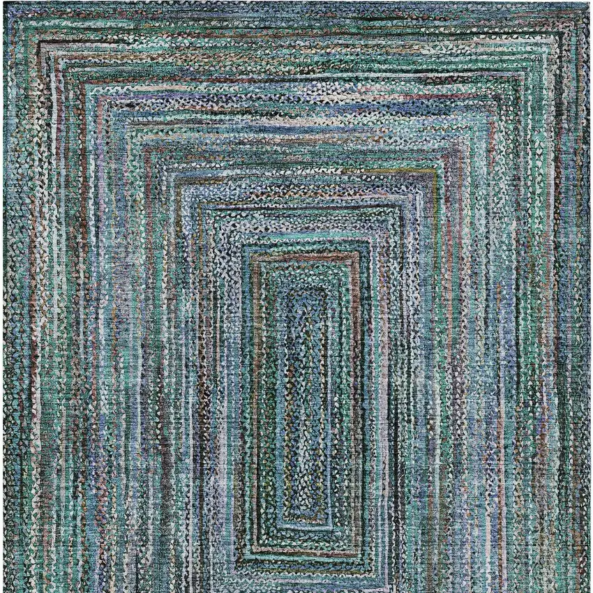 Teal Blue Brown And Ivory Geometric Washable Indoor Outdoor Area Rug Photo 6