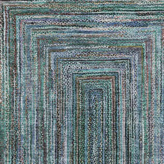 Teal Blue Brown And Ivory Geometric Washable Indoor Outdoor Area Rug Photo 5
