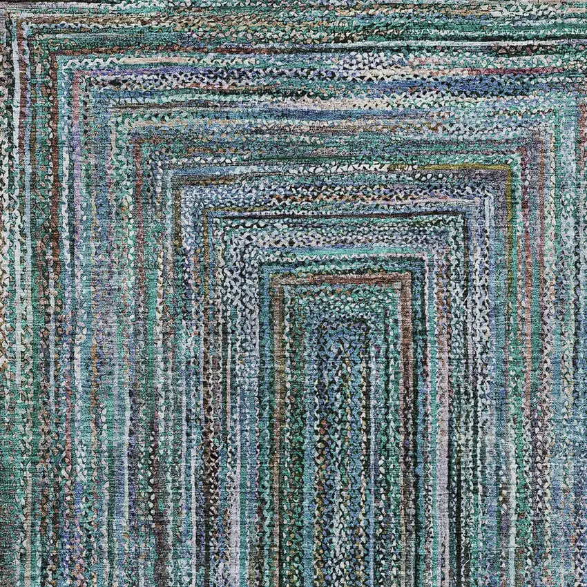 Teal Blue Brown And Ivory Geometric Washable Indoor Outdoor Area Rug Photo 5