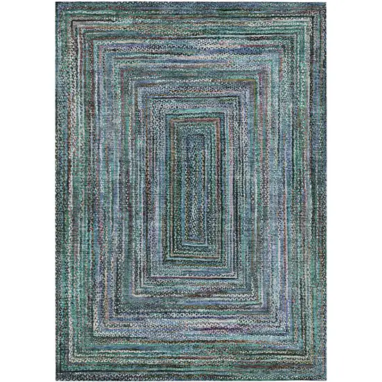 Teal Blue Brown And Ivory Geometric Washable Indoor Outdoor Area Rug Photo 1