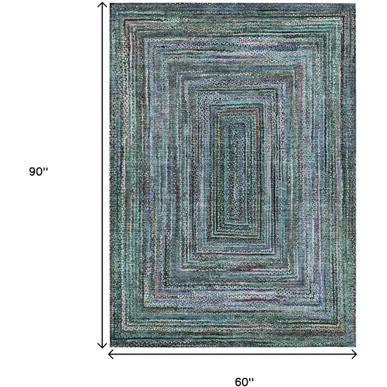 Teal Blue Brown And Ivory Geometric Washable Indoor Outdoor Area Rug Photo 8