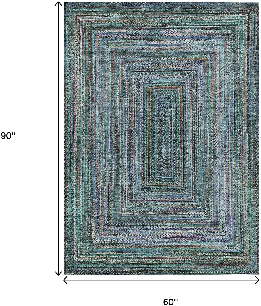 Teal Blue Brown And Ivory Geometric Washable Indoor Outdoor Area Rug Photo 8