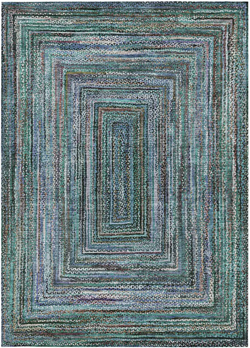 Teal Blue Brown And Ivory Geometric Washable Indoor Outdoor Area Rug Photo 5