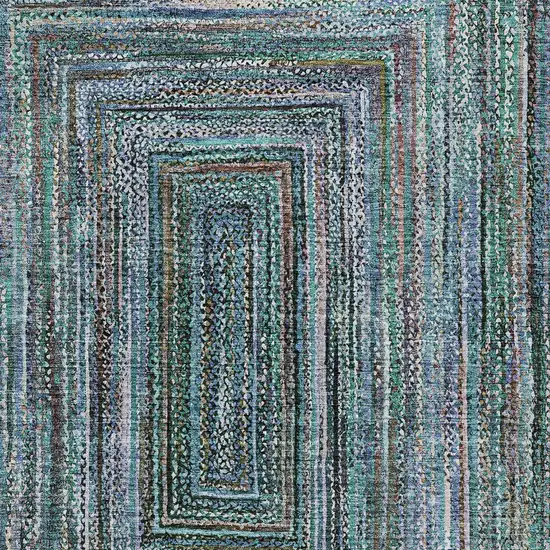 Teal Blue Brown And Ivory Geometric Washable Indoor Outdoor Area Rug Photo 5