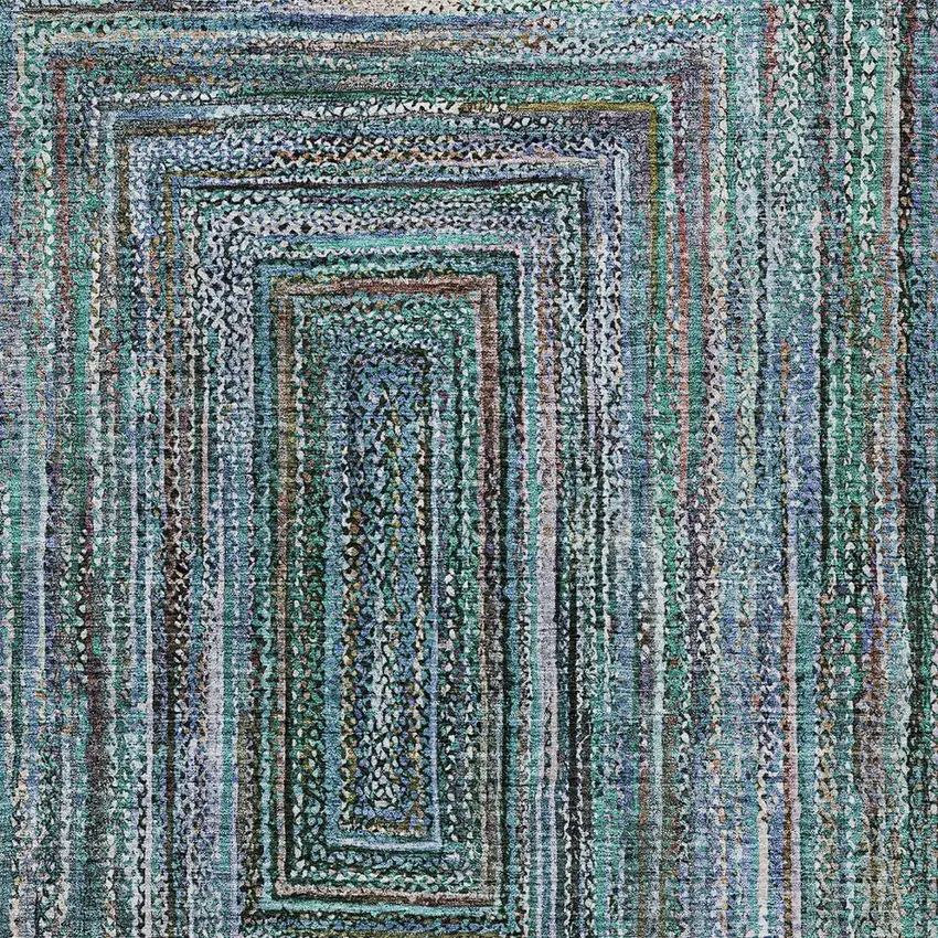 Teal Blue Brown And Ivory Geometric Washable Indoor Outdoor Area Rug Photo 5