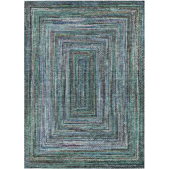Teal Blue Brown And Ivory Geometric Washable Indoor Outdoor Area Rug Photo 5
