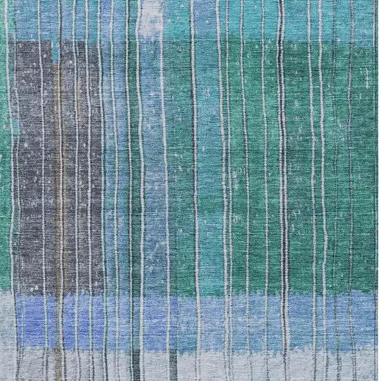 Teal Blue Brown And Ivory Striped Washable Indoor Outdoor Area Rug Photo 3