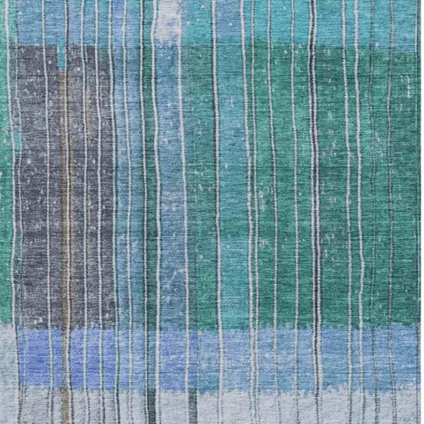 Teal Blue Brown And Ivory Striped Washable Indoor Outdoor Area Rug Photo 3