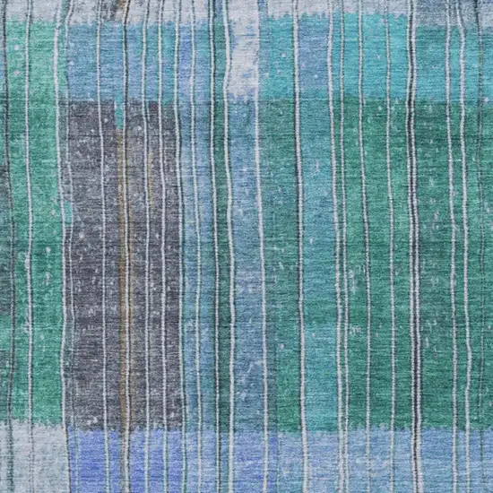 Teal Blue Brown And Ivory Striped Washable Indoor Outdoor Area Rug Photo 3