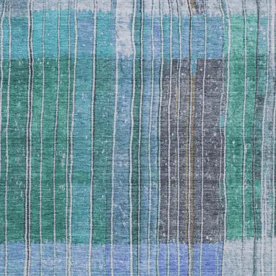 Teal Blue Brown And Ivory Striped Washable Indoor Outdoor Area Rug Photo 9