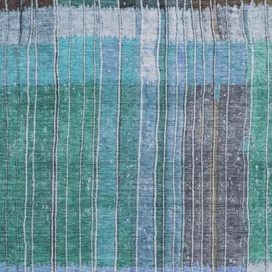 Teal Blue Brown And Ivory Striped Washable Indoor Outdoor Area Rug Photo 9