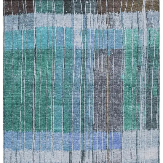 Teal Blue Brown And Ivory Striped Washable Indoor Outdoor Area Rug Photo 1