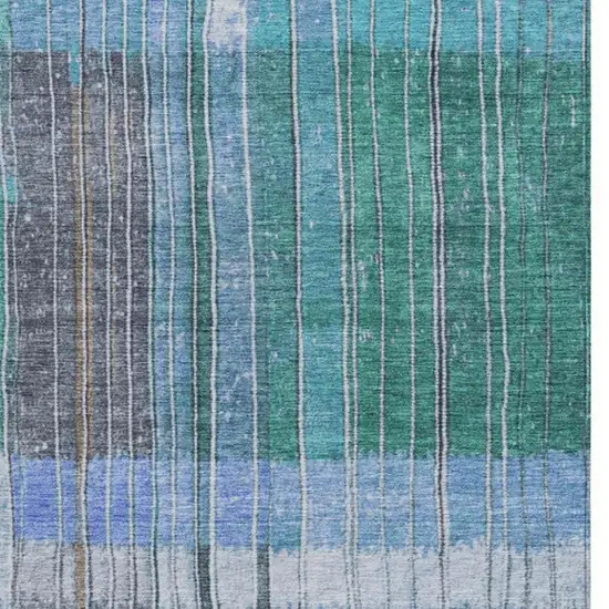 Teal Blue Brown And Ivory Striped Washable Indoor Outdoor Area Rug Photo 3