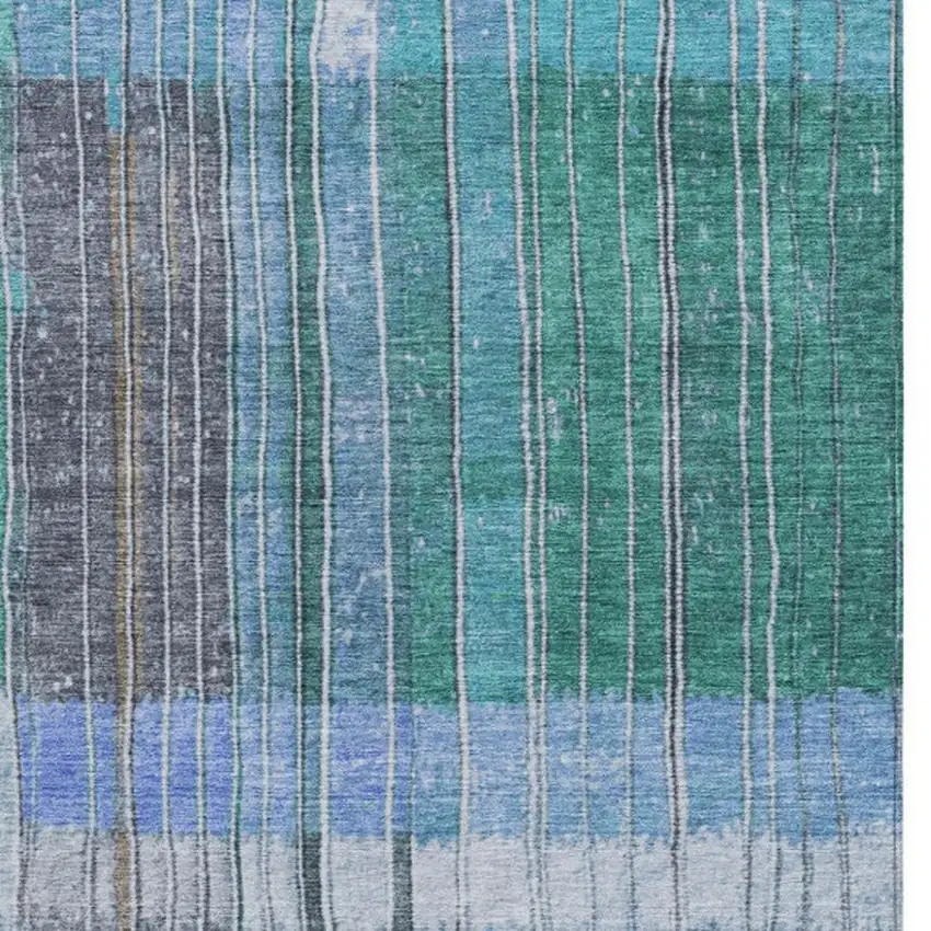 Teal Blue Brown And Ivory Striped Washable Indoor Outdoor Area Rug Photo 3