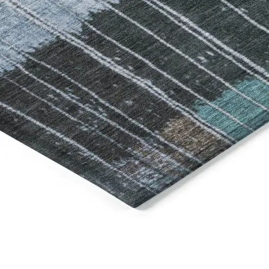 Teal Blue Brown And Ivory Striped Washable Indoor Outdoor Area Rug Photo 9