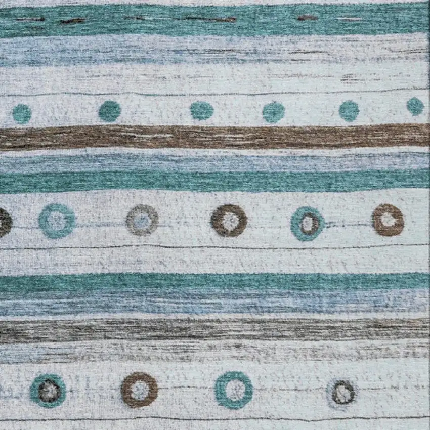Teal Blue Brown And Ivory Striped Washable Indoor Outdoor Area Rug Photo 3