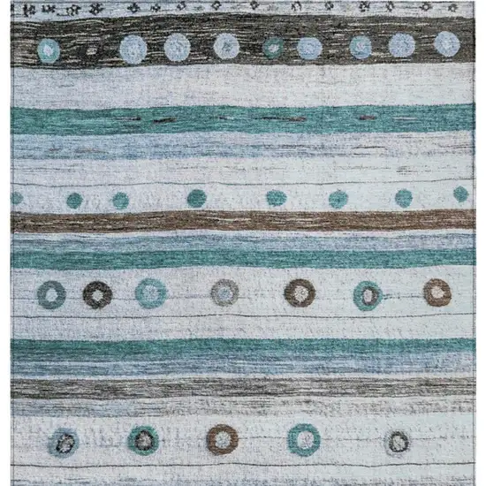 Teal Blue Brown And Ivory Striped Washable Indoor Outdoor Area Rug Photo 9