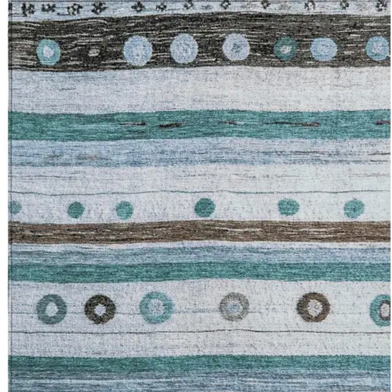 Teal Blue Brown And Ivory Striped Washable Indoor Outdoor Area Rug Photo 3