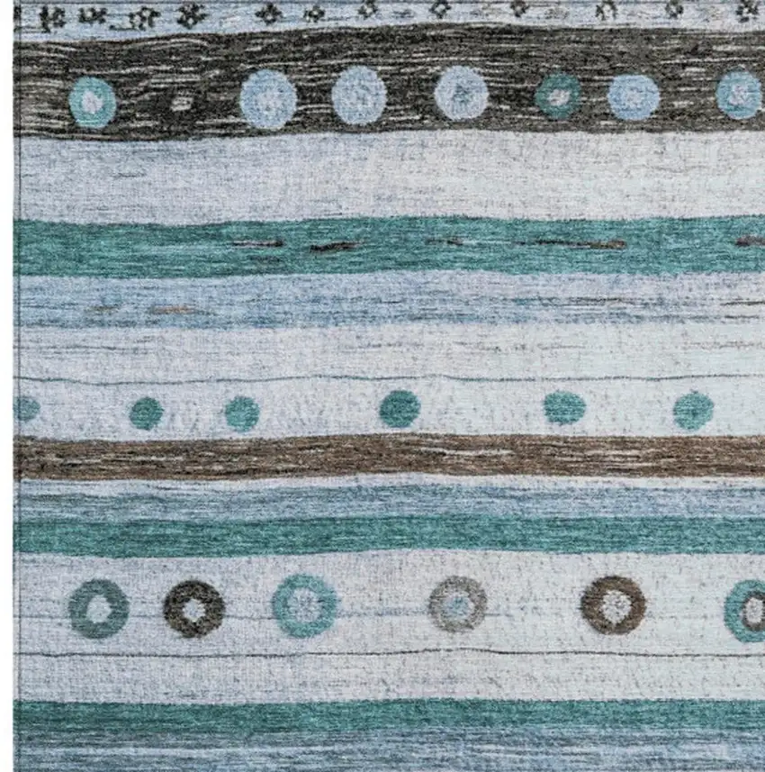 Teal Blue Brown And Ivory Striped Washable Indoor Outdoor Area Rug Photo 3
