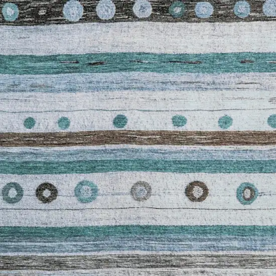 Teal Blue Brown And Ivory Striped Washable Indoor Outdoor Area Rug Photo 4