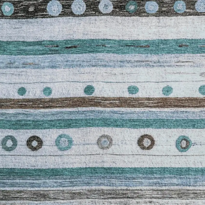 Teal Blue Brown And Ivory Striped Washable Indoor Outdoor Area Rug Photo 4