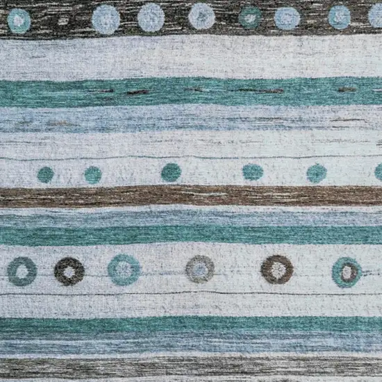 Teal Blue Brown And Ivory Striped Washable Indoor Outdoor Area Rug Photo 3