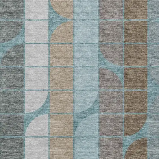 Teal Blue Brown And Silver Geometric Washable Indoor Outdoor Area Rug Photo 2